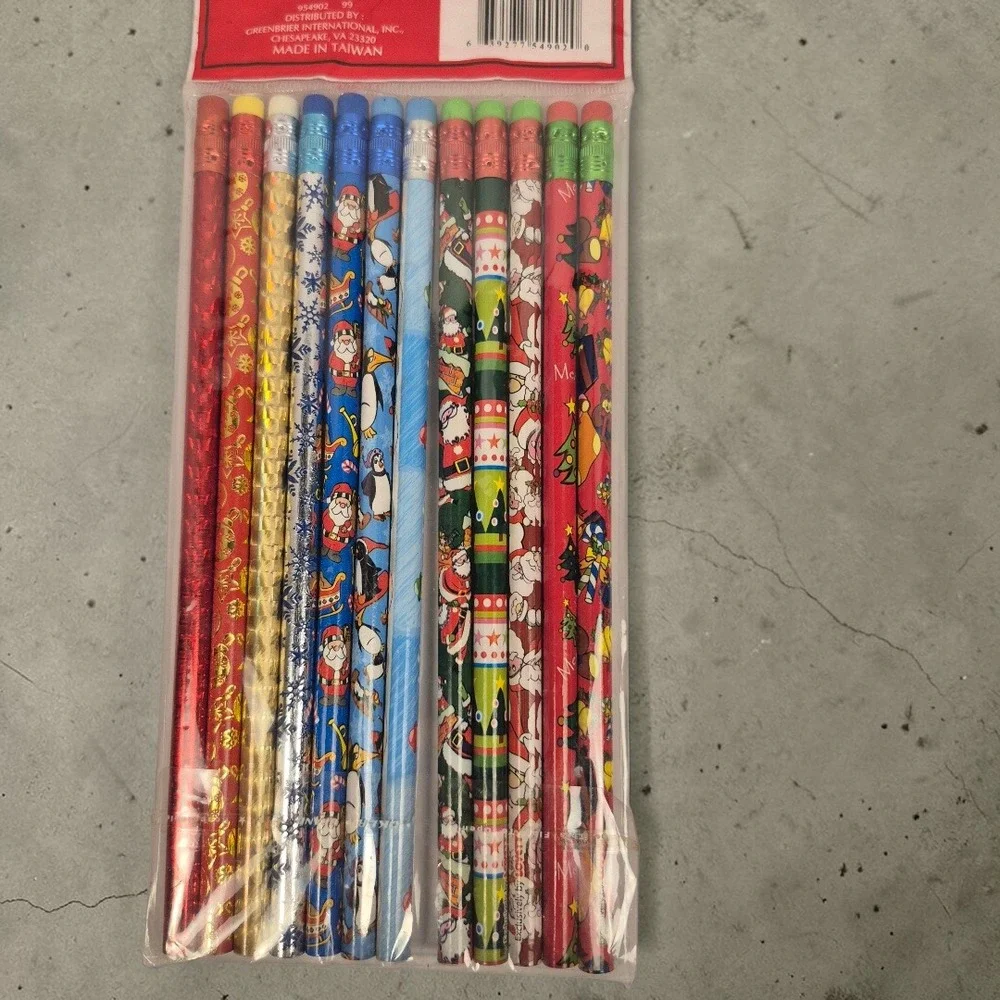 Vintage Christmas Pencils 12 Pack Santa‎ Penguin Holiday School Party #2 Lead